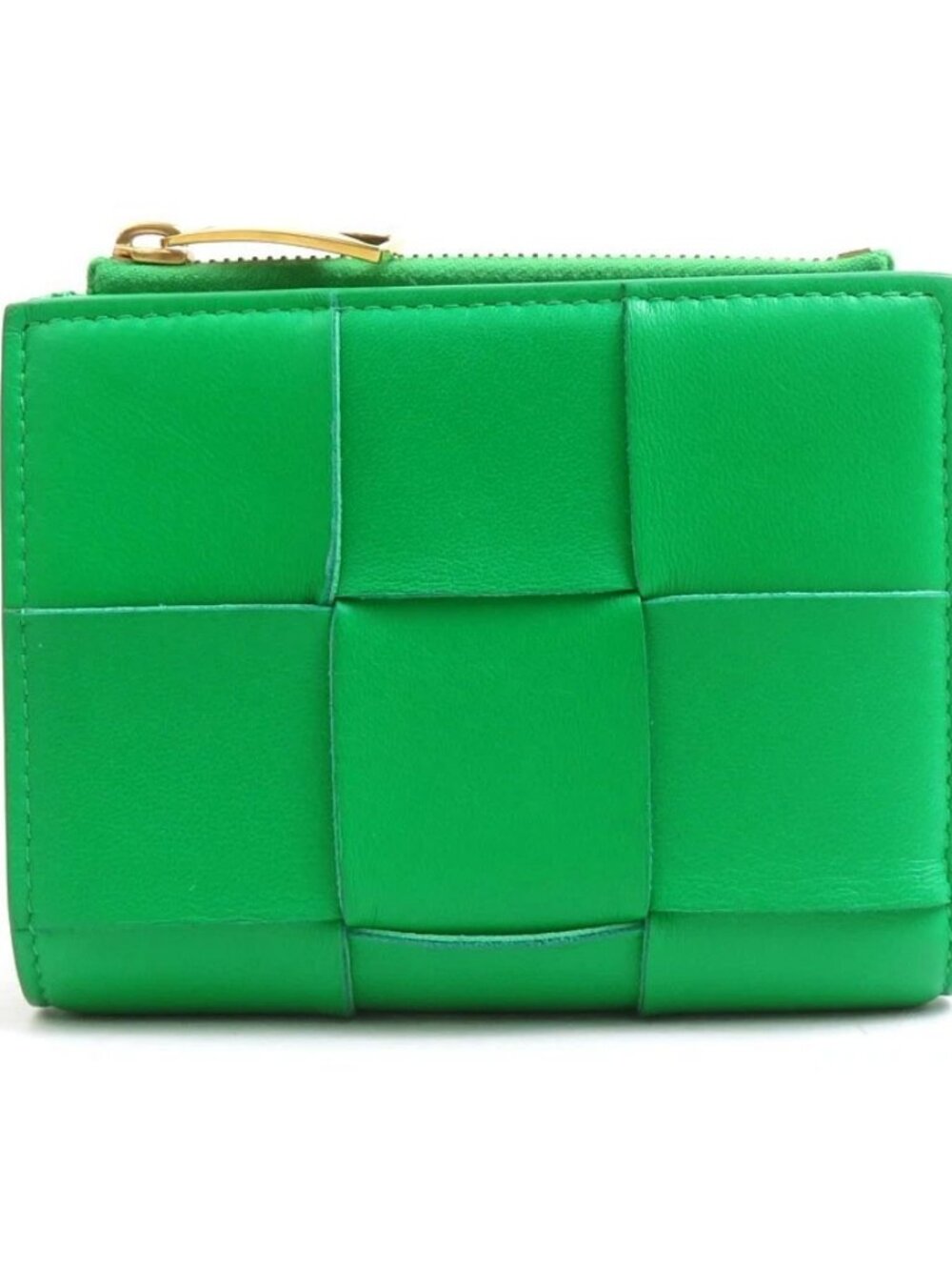 Auth BOTTEGAVENETA Bifold Wallet Green Leather/Goldtone - e62227i